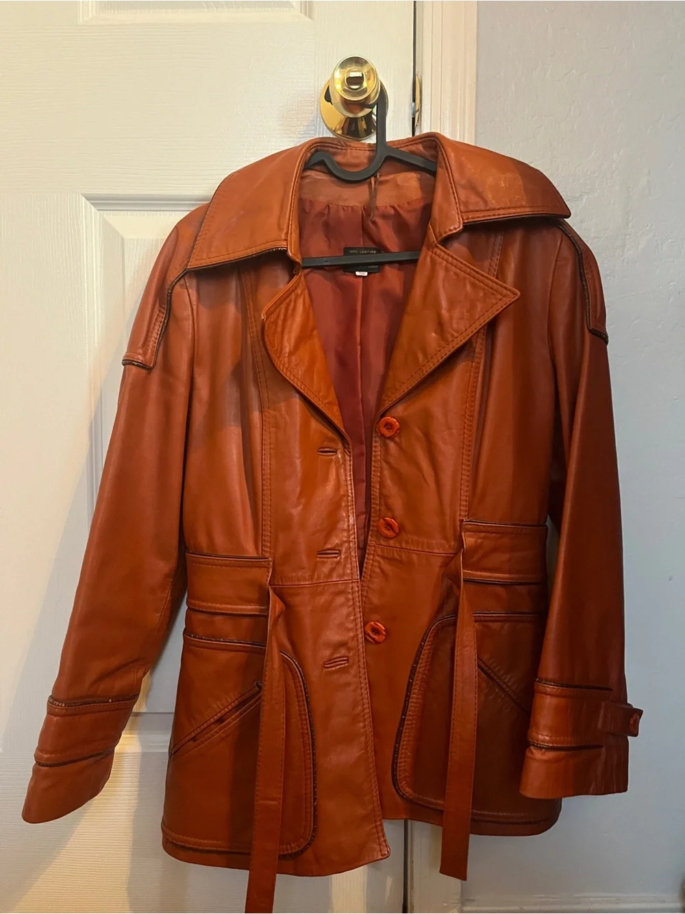 Leather Belted Jacket - Burnt Orange